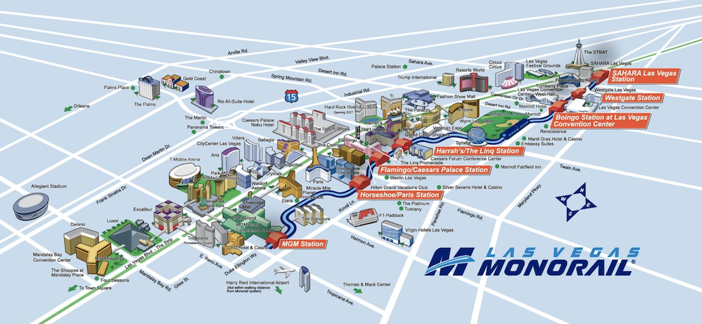 carte plan du monorail de las vegas Odysséée Américaine