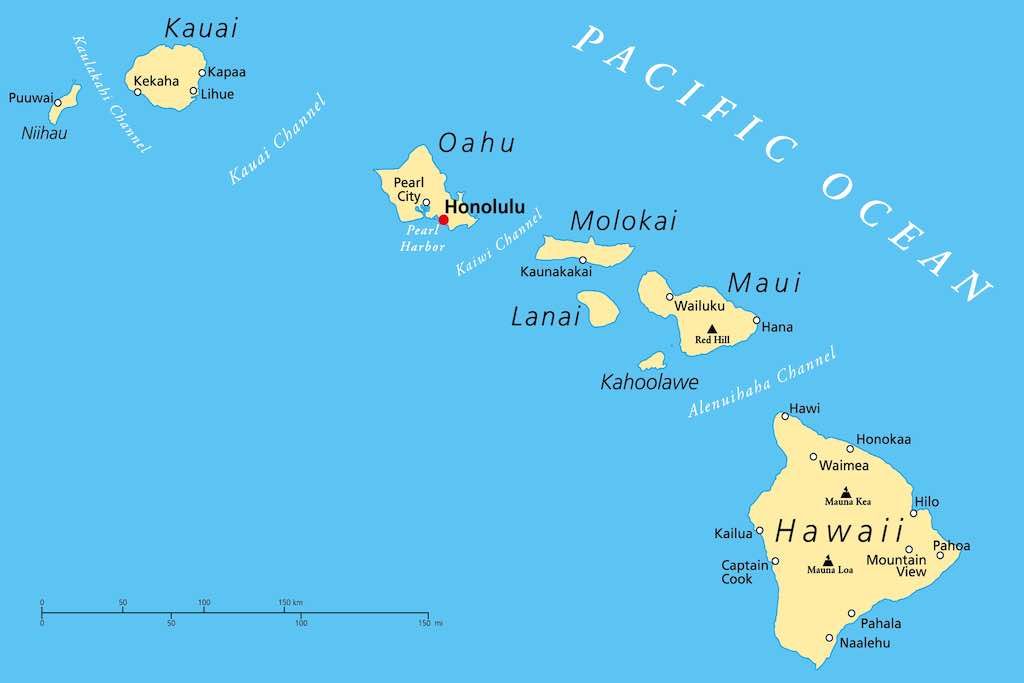carte géographique de l'archipel d'Hawaii. visite d'Hawaii - présentation archipel Hawaii - Odyssée Américaine
