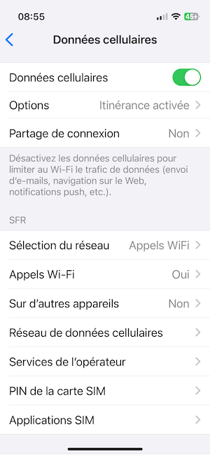 Capture écran de téléphone portable pour configurer une carte ESIM - Odyssée Américaine