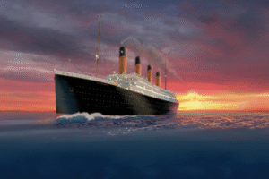 Exposition TITANIC à Las Vegas bateau au soleil couchant